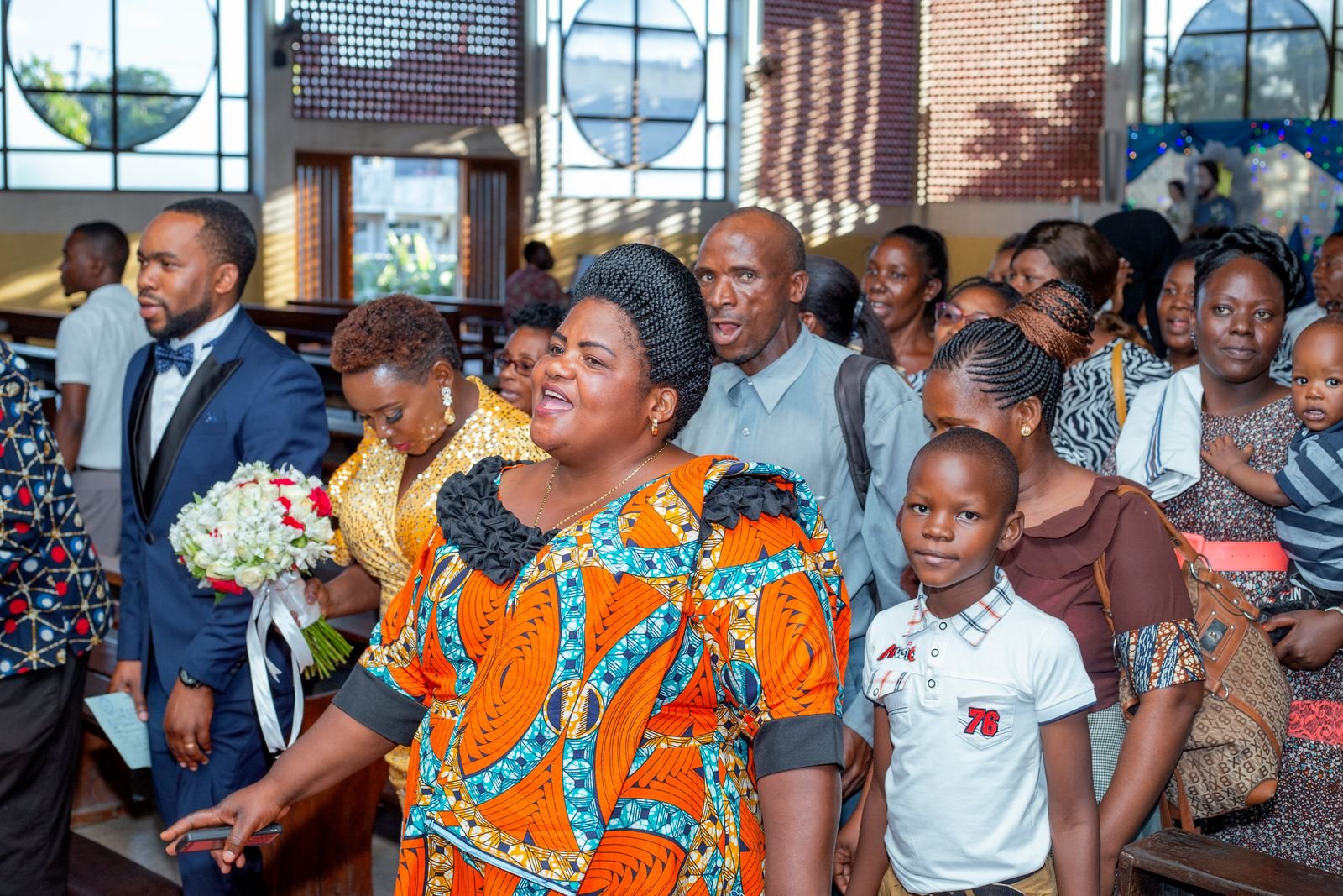 A joyful congregation gathered in church